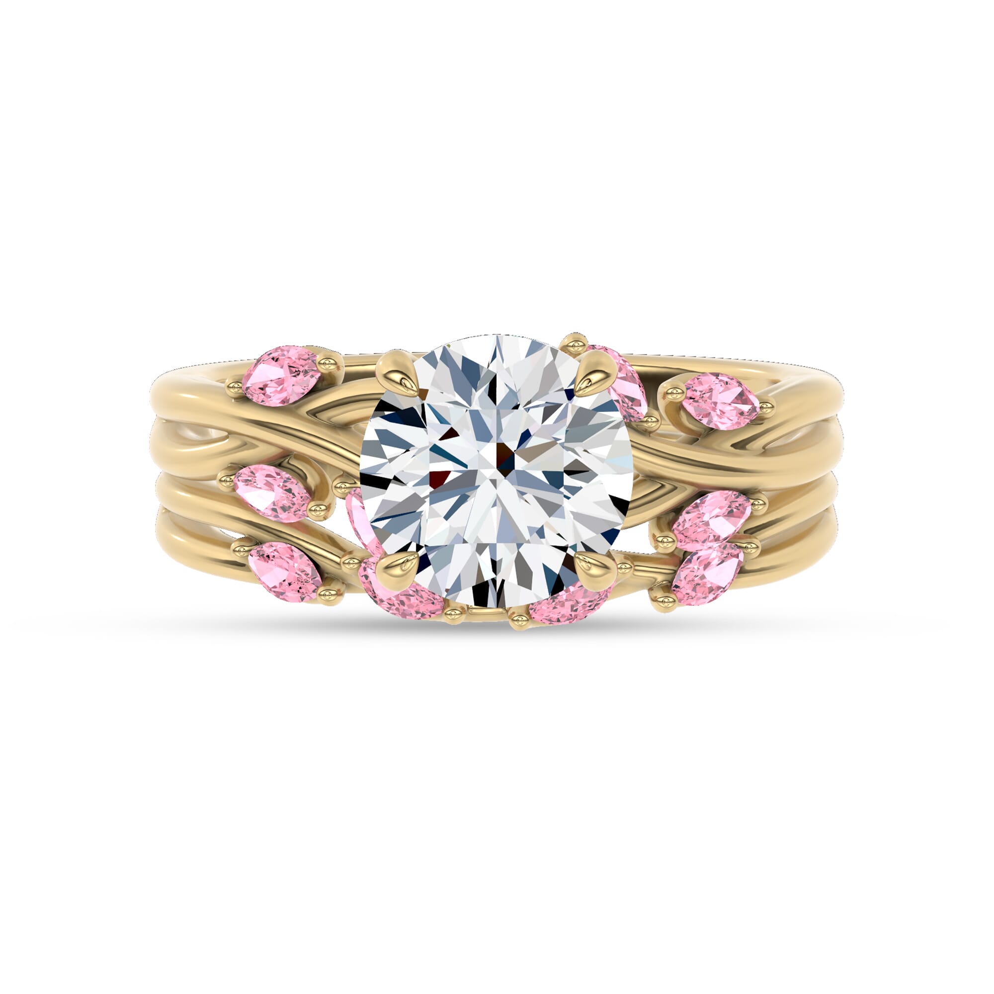 18K Yellow Gold Petal Radiance Pink Sapphire Band by Christian Siriano