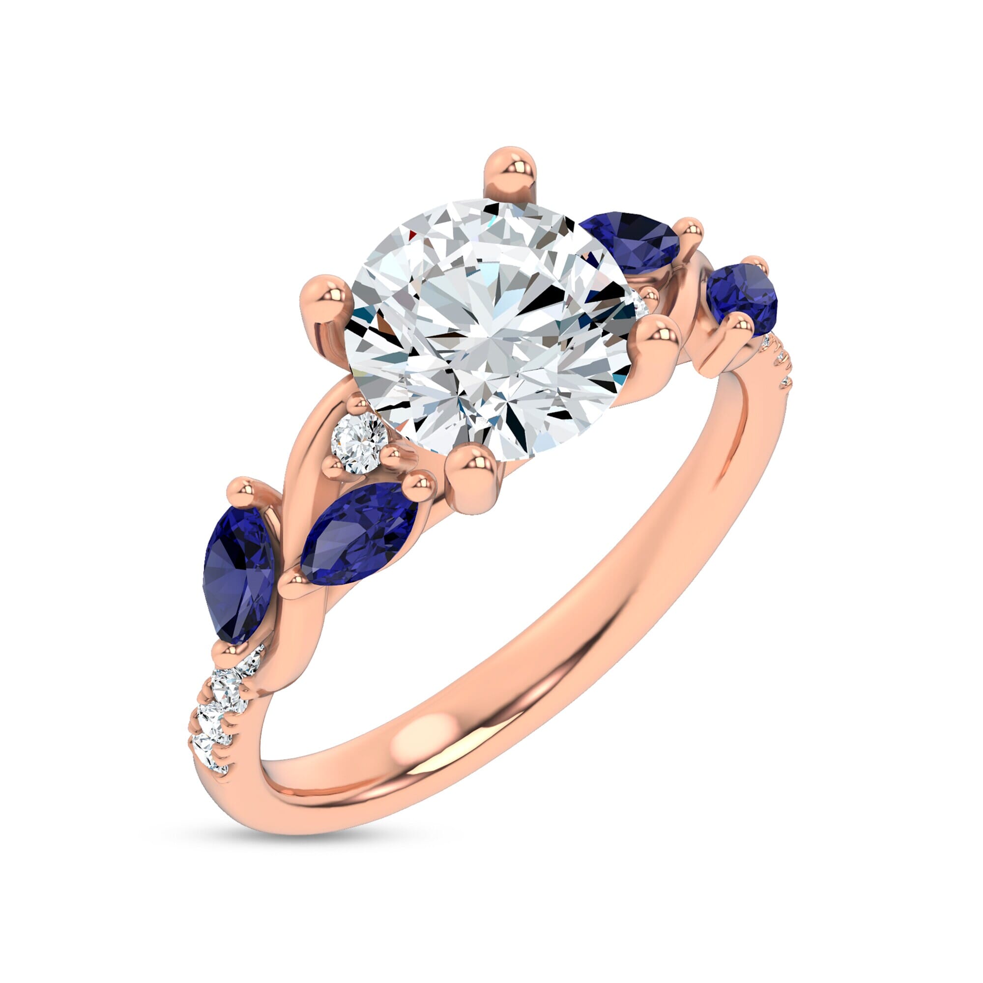 14K Rose Gold Hayden Curved Vine Sapphire And Diamond Engagement Ring