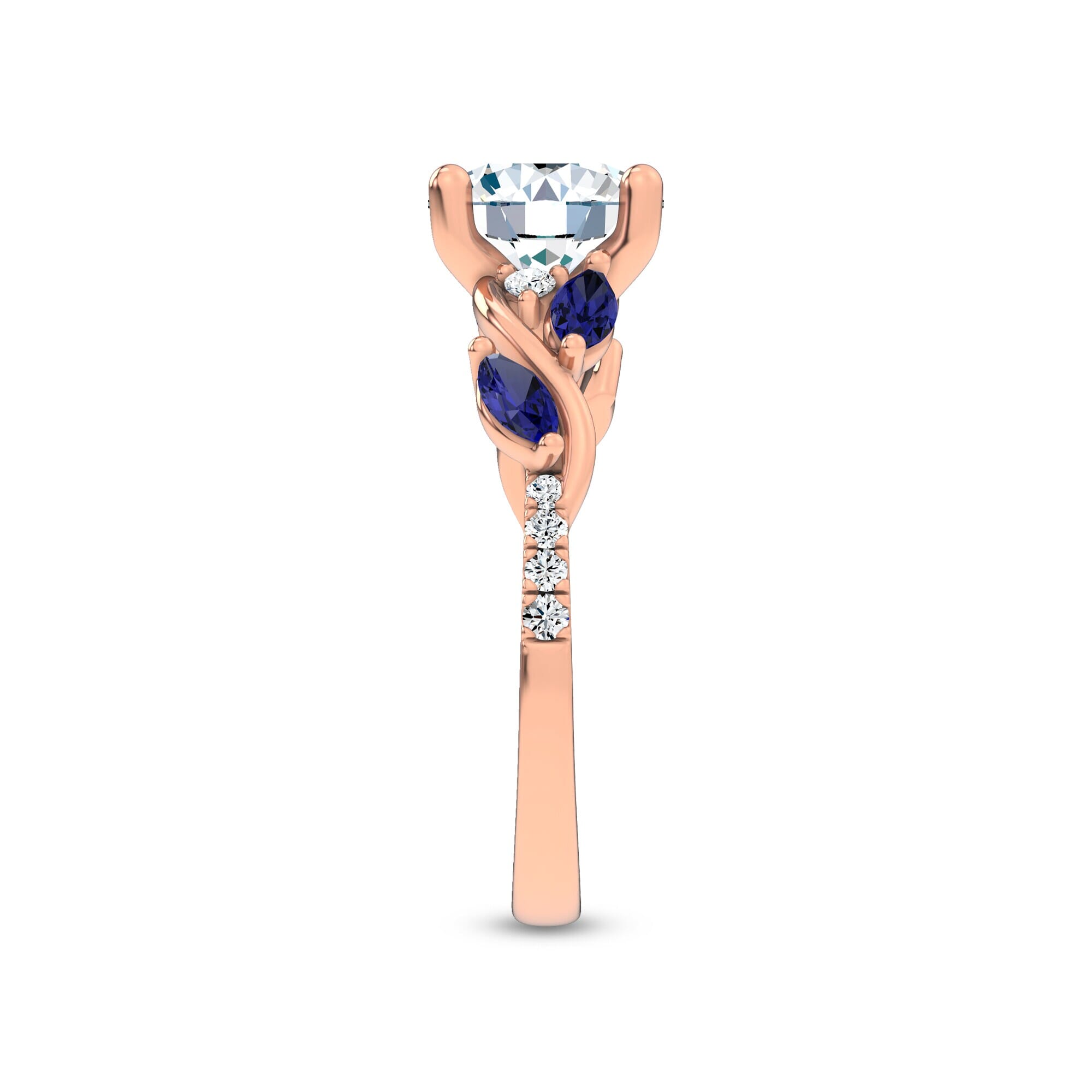 14K Rose Gold Hayden Curved Vine Sapphire And Diamond Engagement Ring