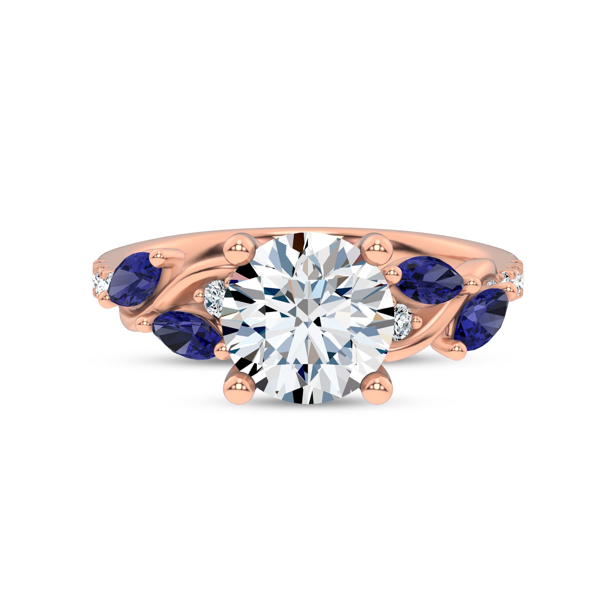 14K Rose Gold Hayden Curved Vine Sapphire And Diamond Engagement Ring
