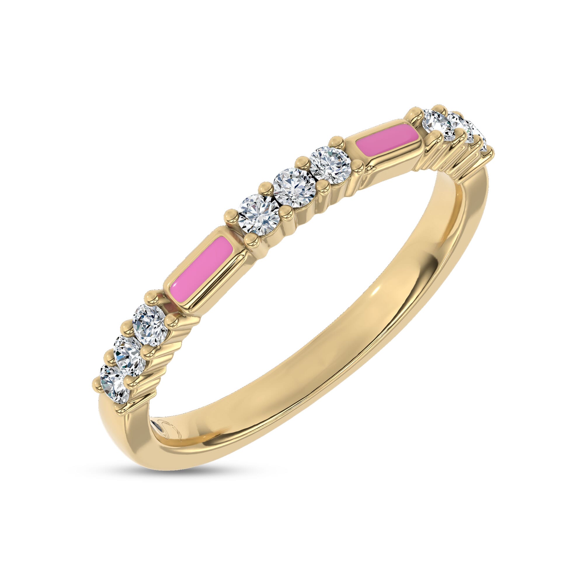 18K Yellow Gold Colvivre Pink Ceramic Diamond Band by Christian Siriano