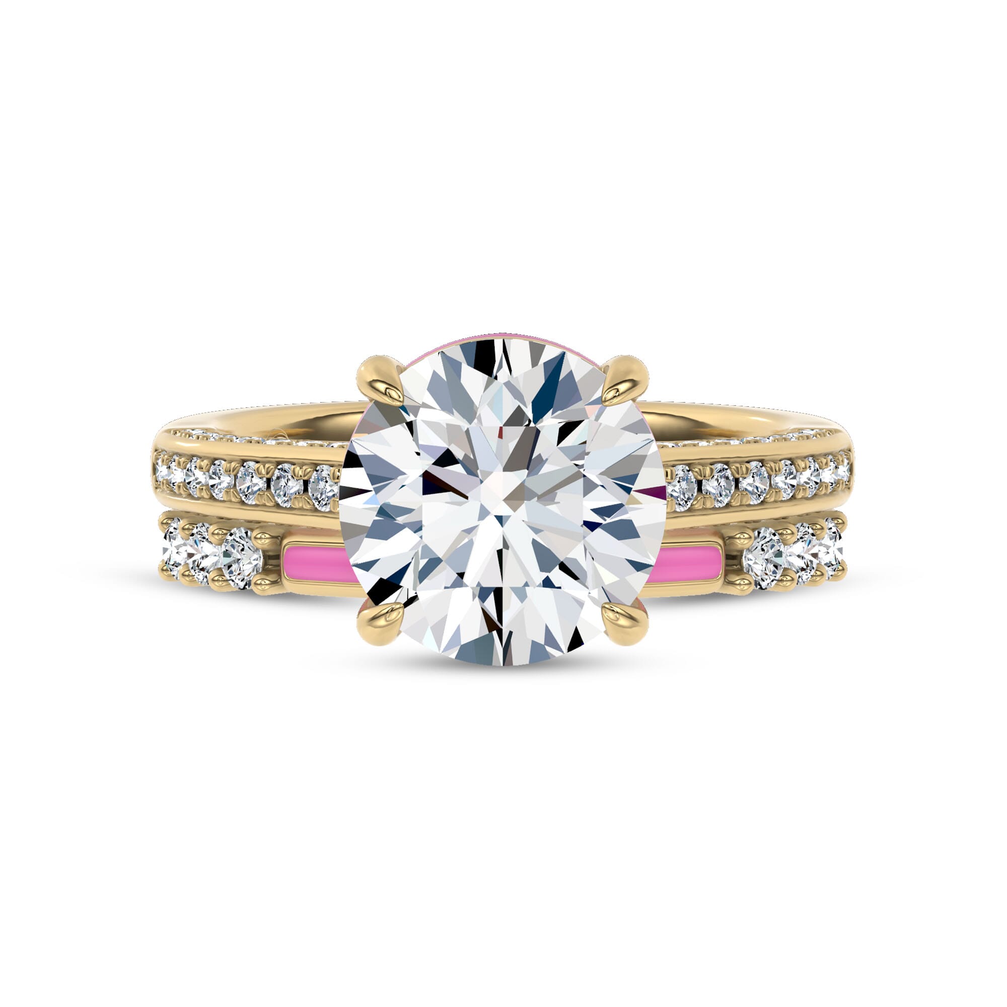 18K Yellow Gold Colvivre Pink Ceramic Diamond Band by Christian Siriano