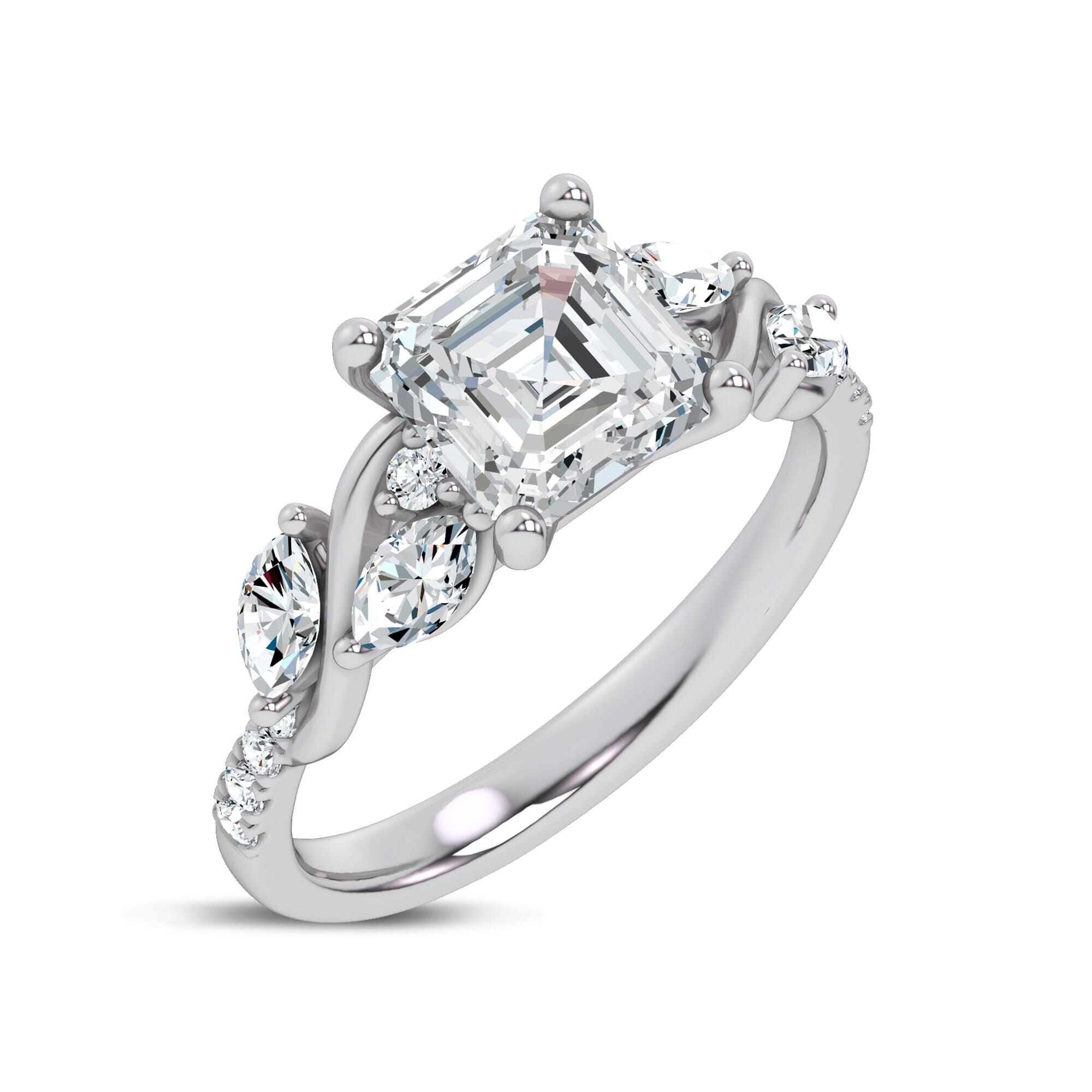 14K White Gold Hayden Curved Vine Diamond Engagement Ring