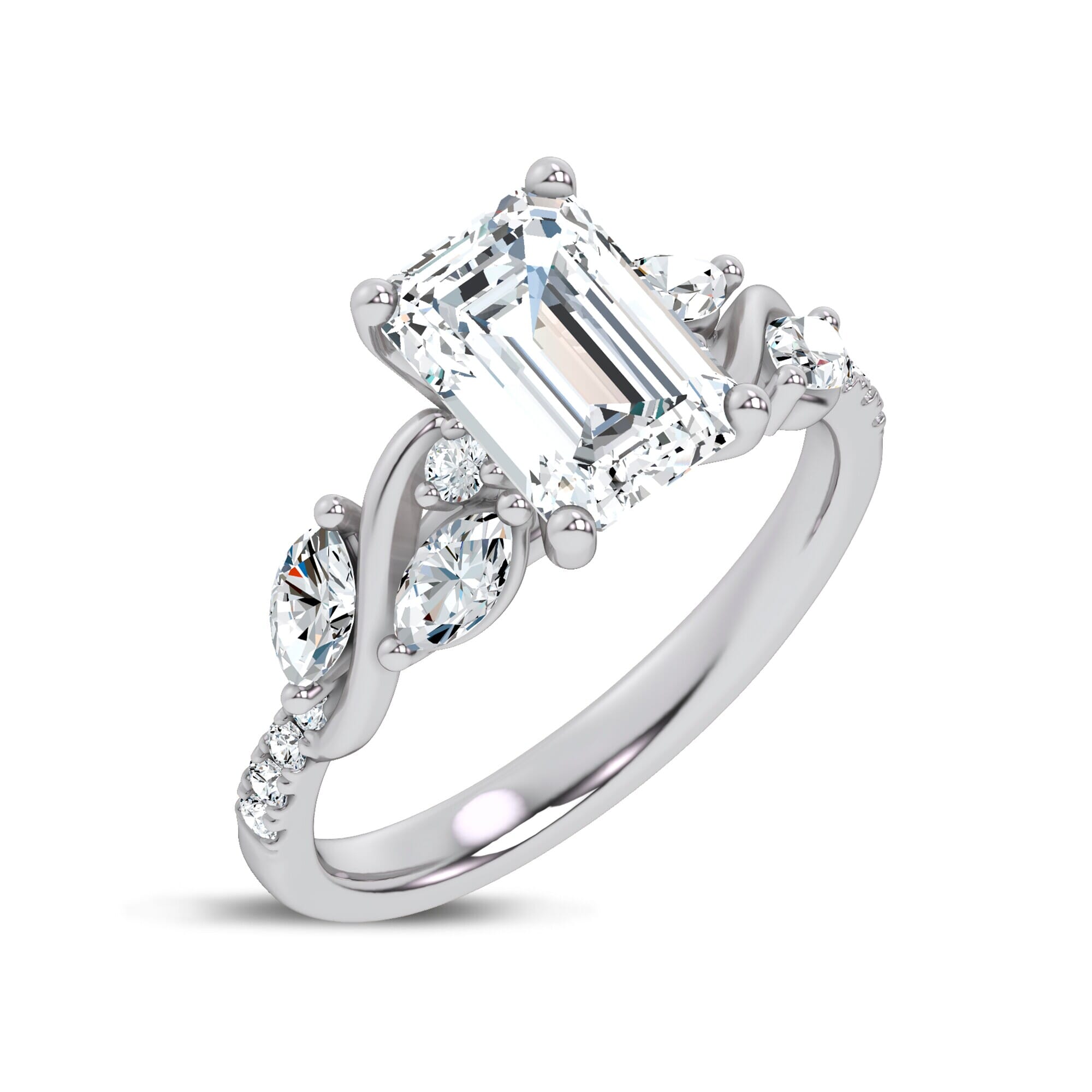 14K White Gold Hayden Curved Vine Diamond Engagement Ring