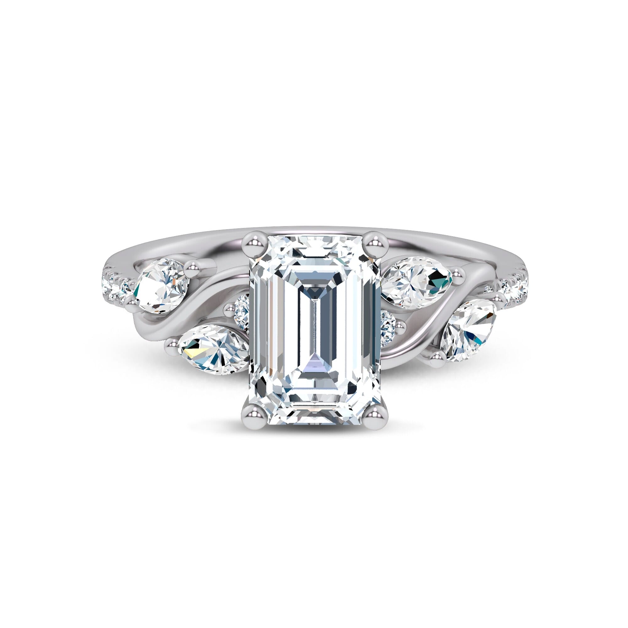 14K White Gold Hayden Curved Vine Diamond Engagement Ring