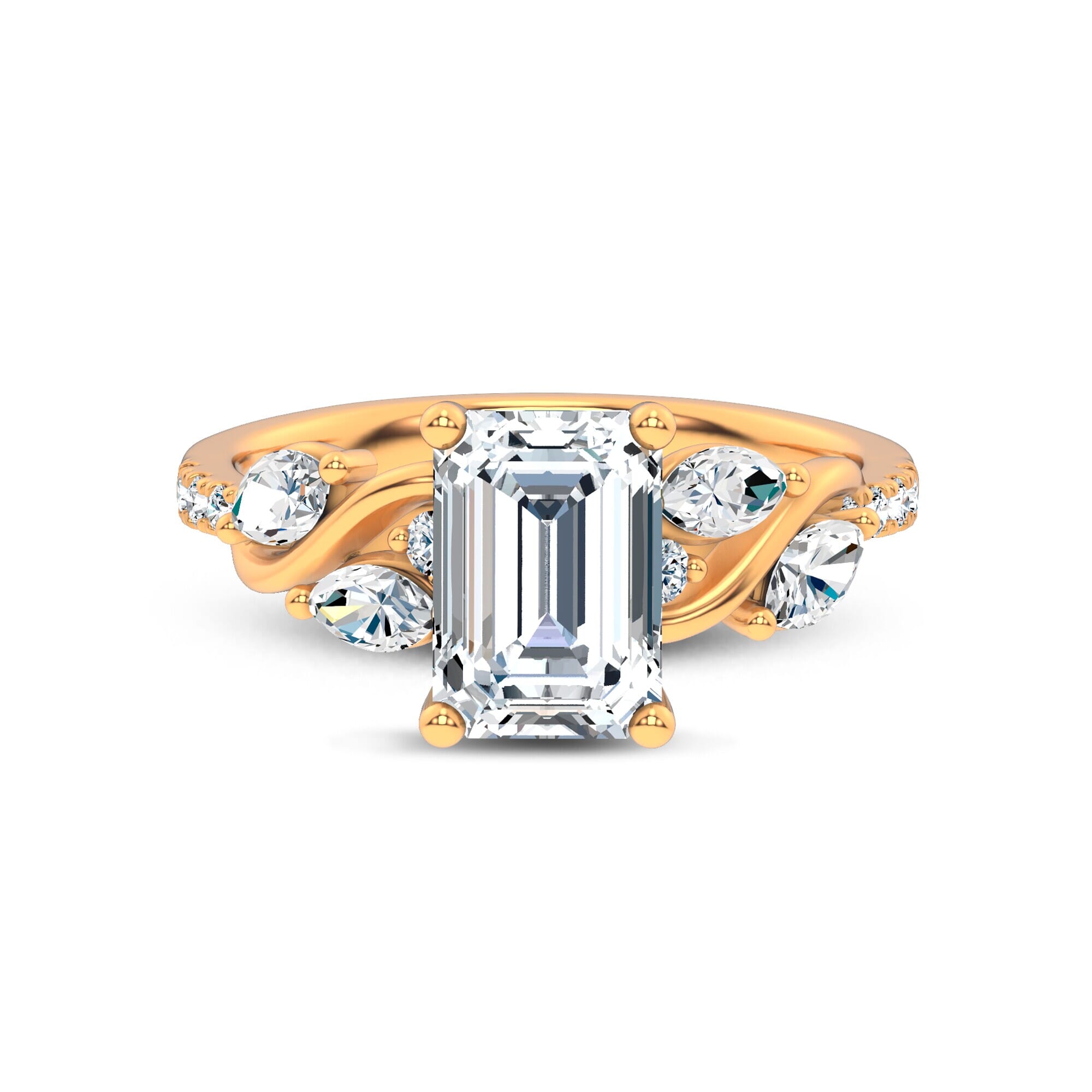 Hayden Curved Vine Diamond Engagement Ring - 14K Yellow Gold