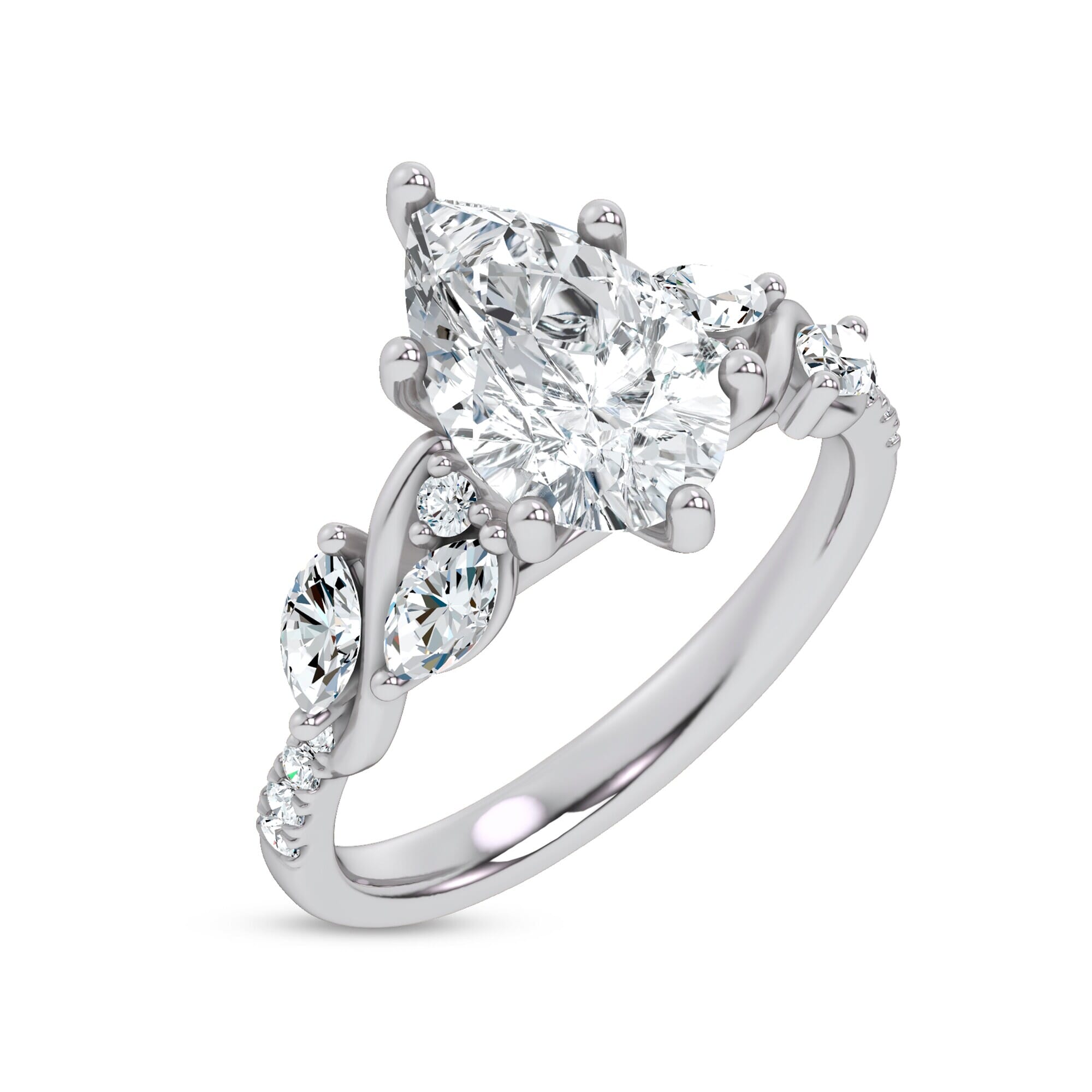 18K White Gold Hayden Curved Vine Diamond Engagement Ring