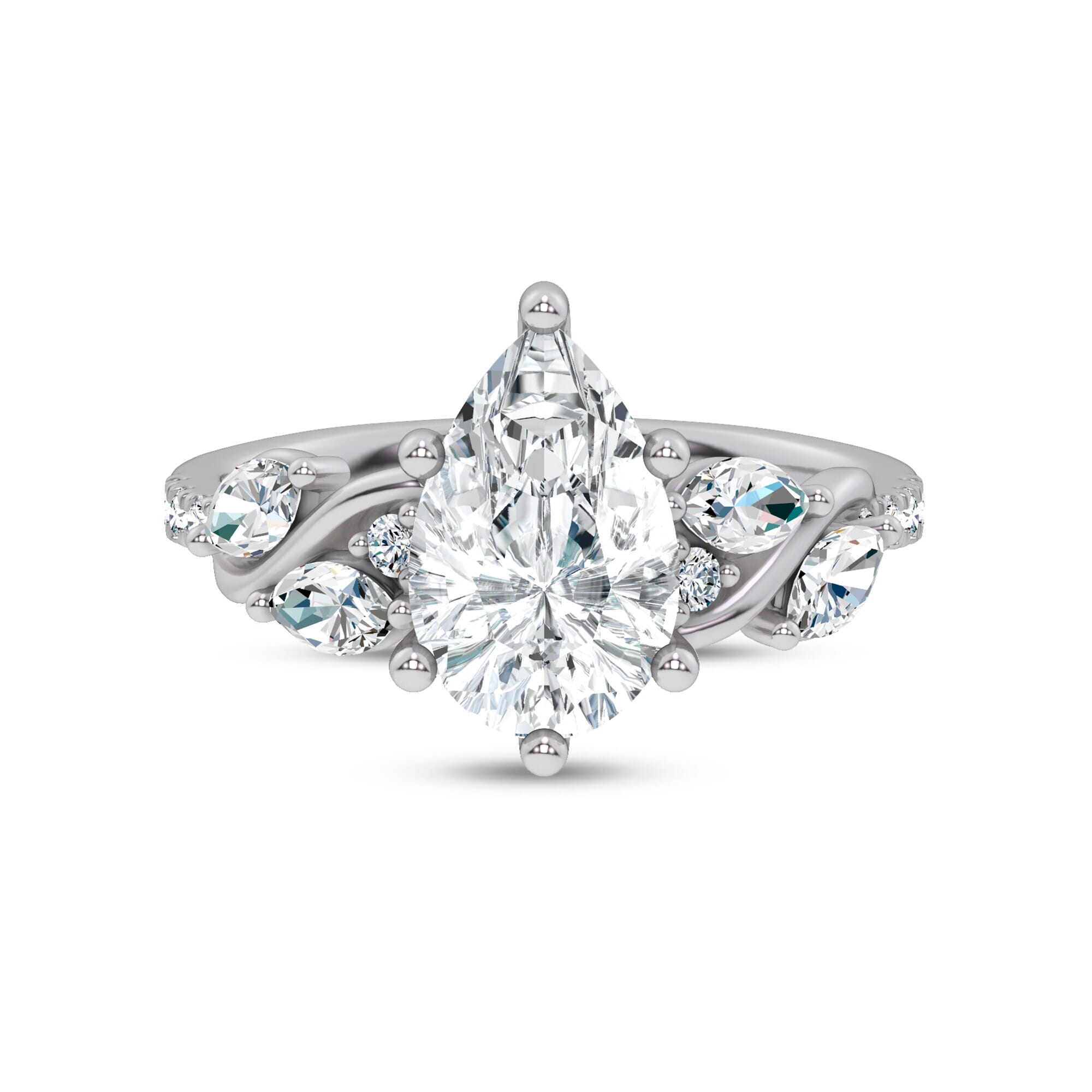 18K White Gold Hayden Curved Vine Diamond Engagement Ring