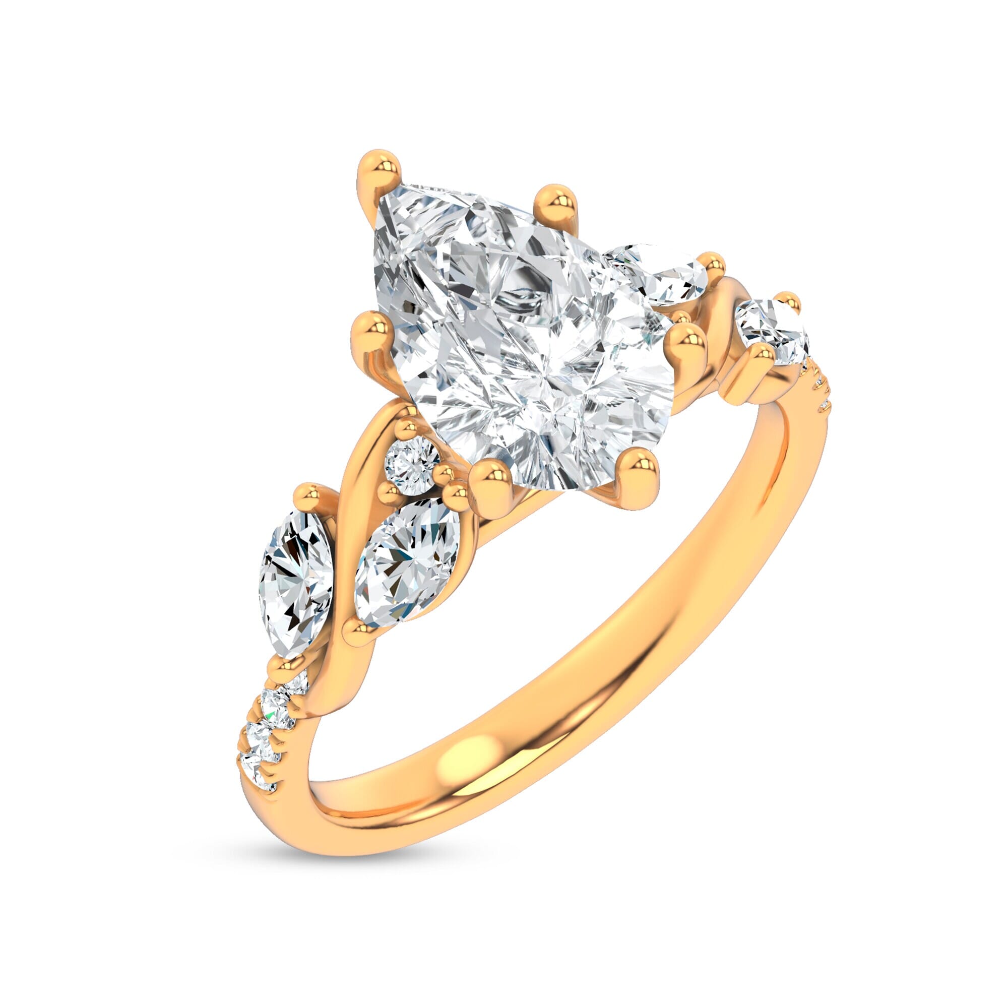 14K Yellow Gold Hayden Curved Vine Diamond Engagement Ring