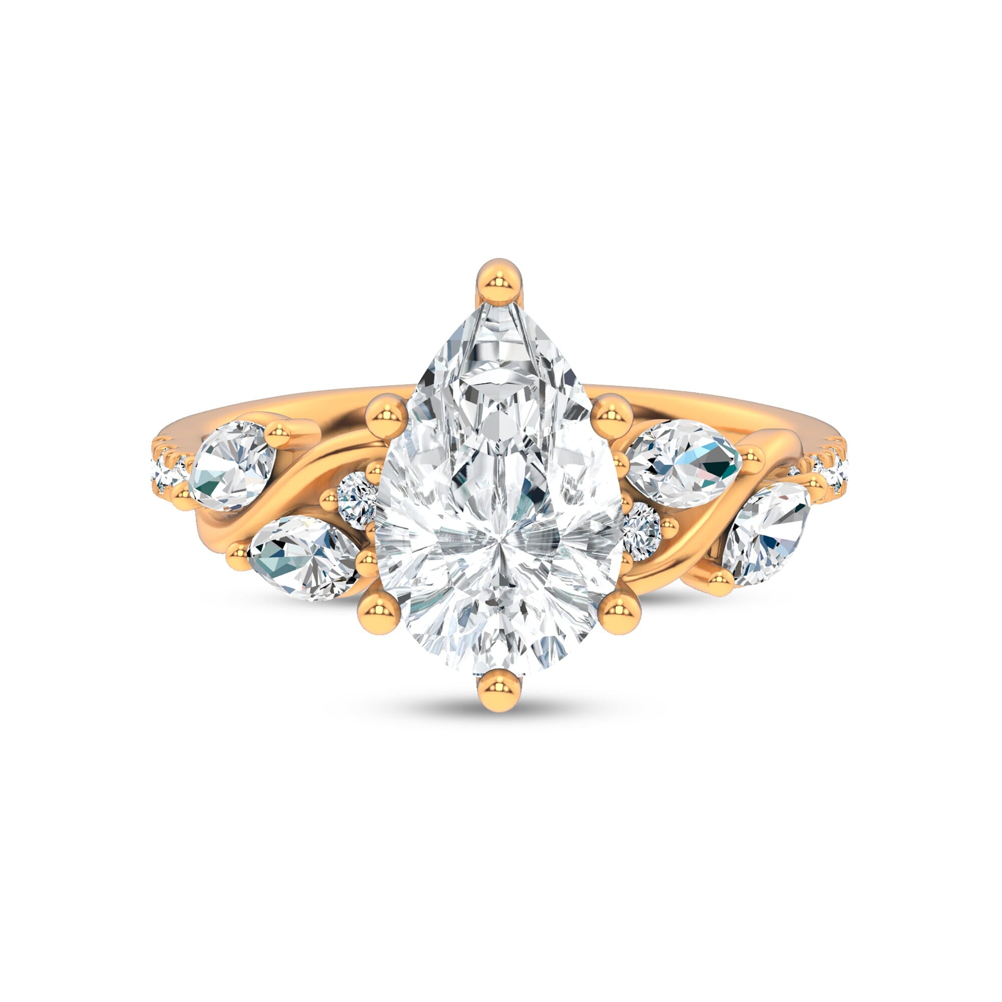 14K Yellow Gold Hayden Curved Vine Diamond Engagement Ring