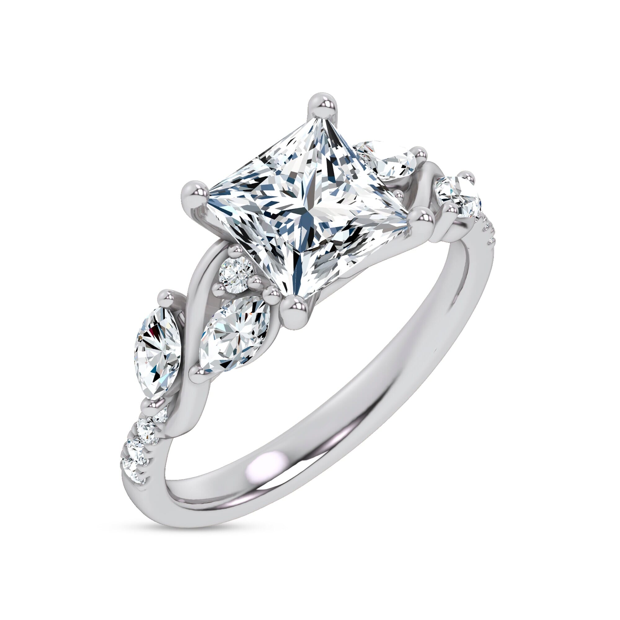 18K White Gold Hayden Curved Vine Diamond Engagement Ring
