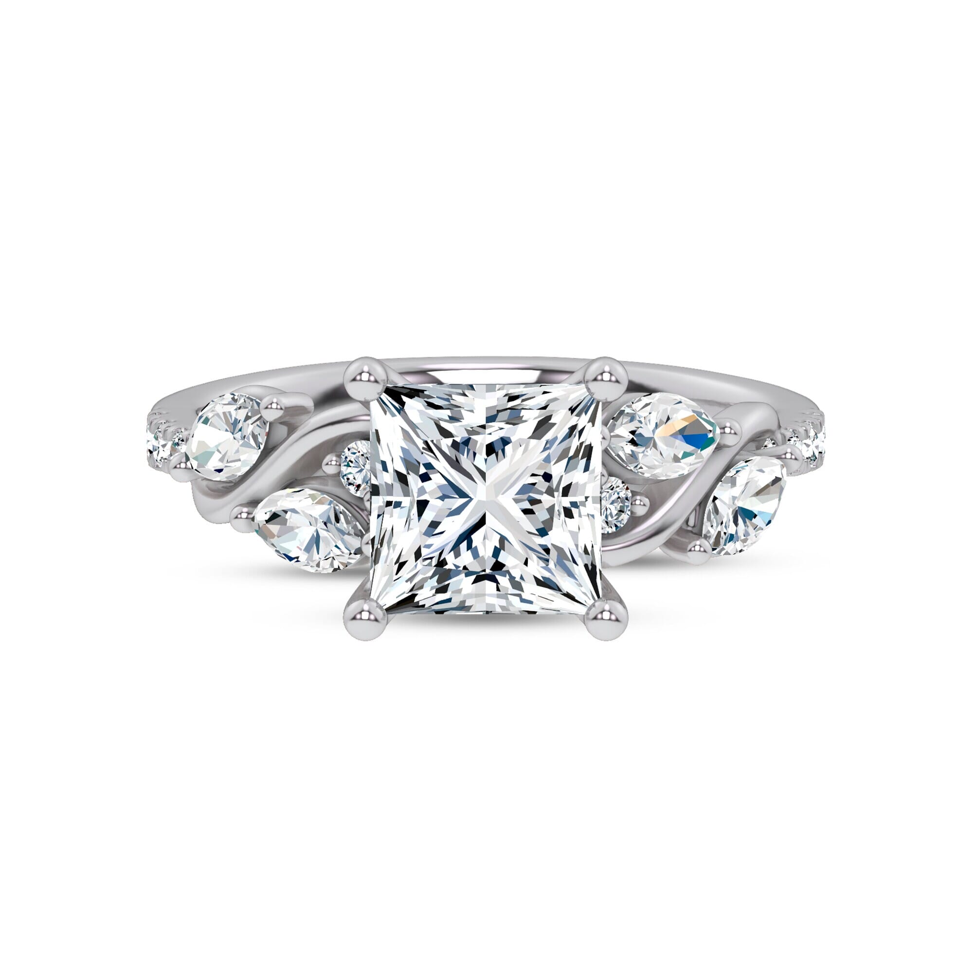 18K White Gold Hayden Curved Vine Diamond Engagement Ring