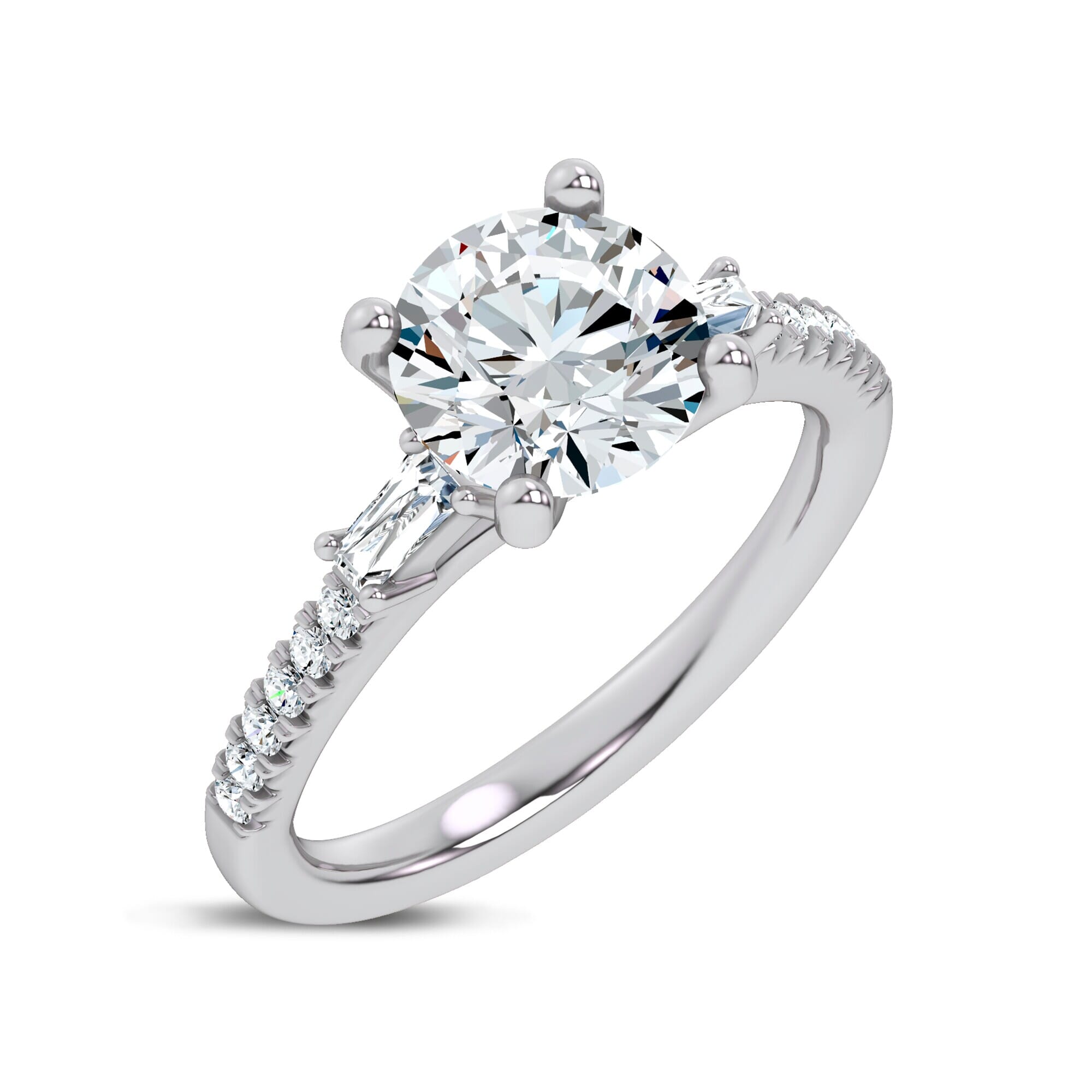 14K White Gold Brenda Tapered Baguette & Pavé Engagement Ring