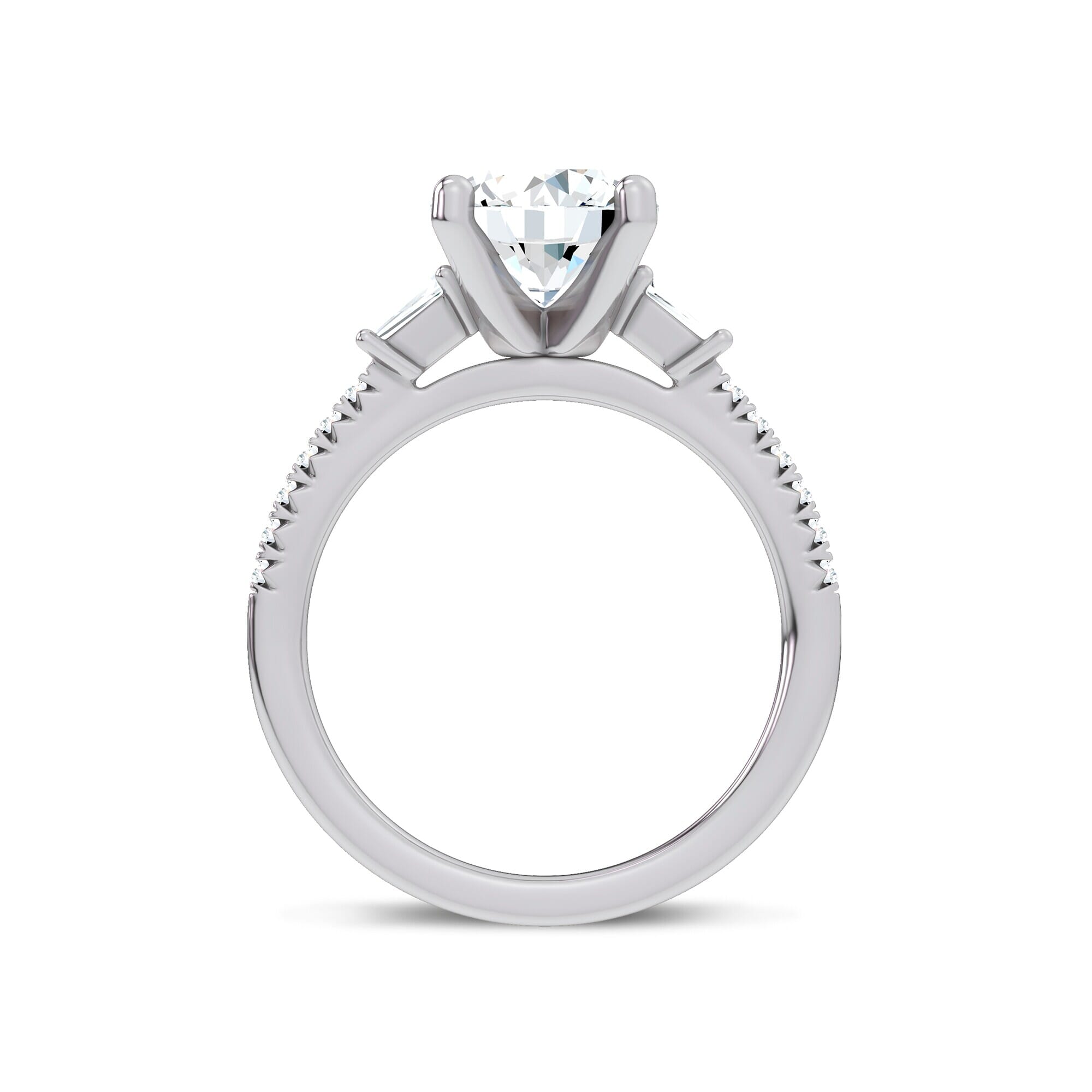 14K White Gold Brenda Tapered Baguette & Pavé Engagement Ring