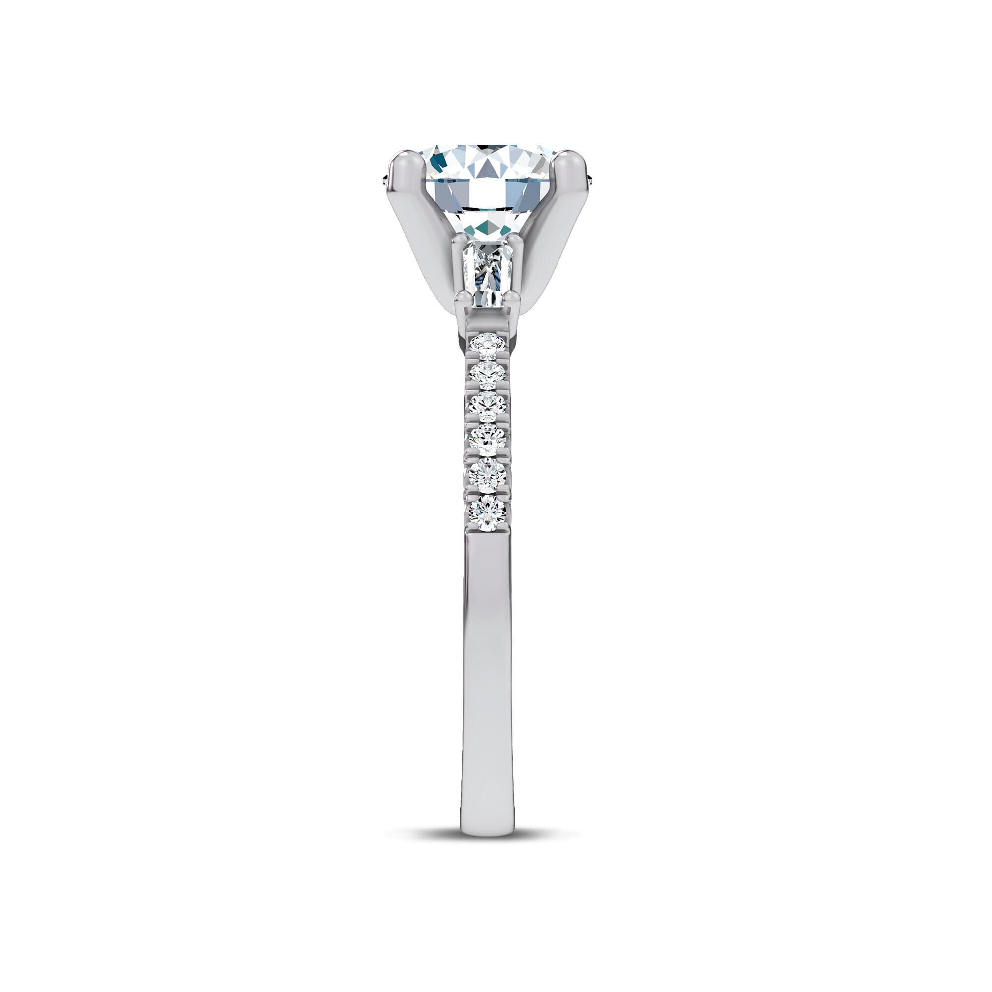 14K White Gold Brenda Tapered Baguette & Pavé Engagement Ring