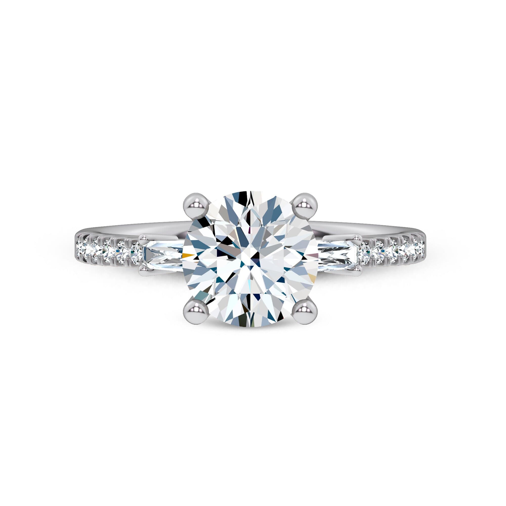14K White Gold Brenda Tapered Baguette & Pavé Engagement Ring