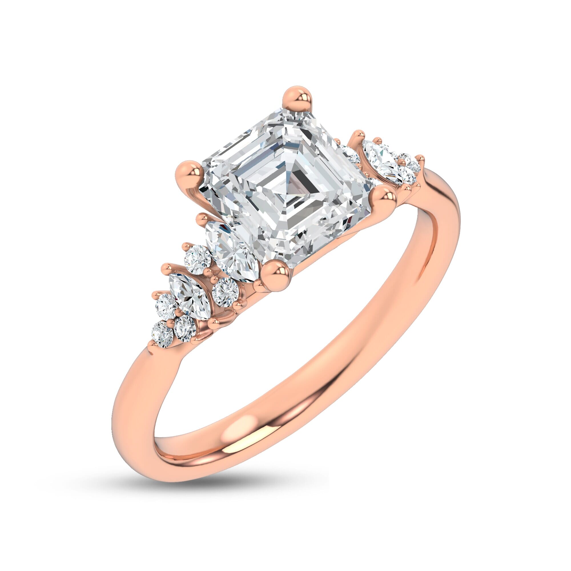 18K Rose Gold Almita Marquise And Round Diamond Engagement Ring