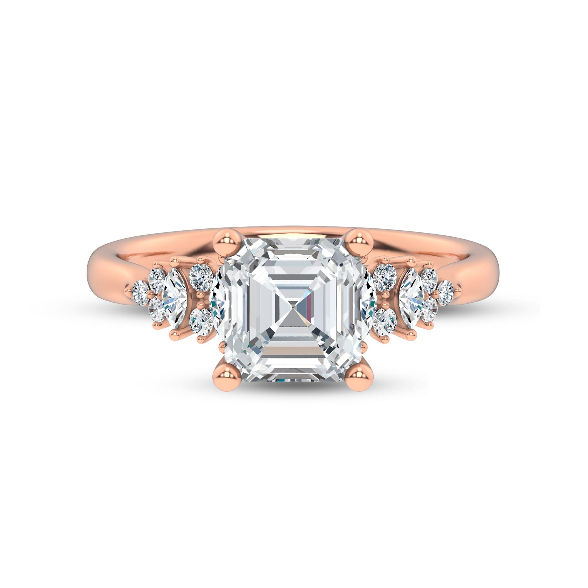 18K Rose Gold Almita Marquise And Round Diamond Engagement Ring